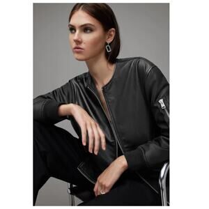 AllSaints Zene Leather & Nylon Bomber Jacket Size Medium